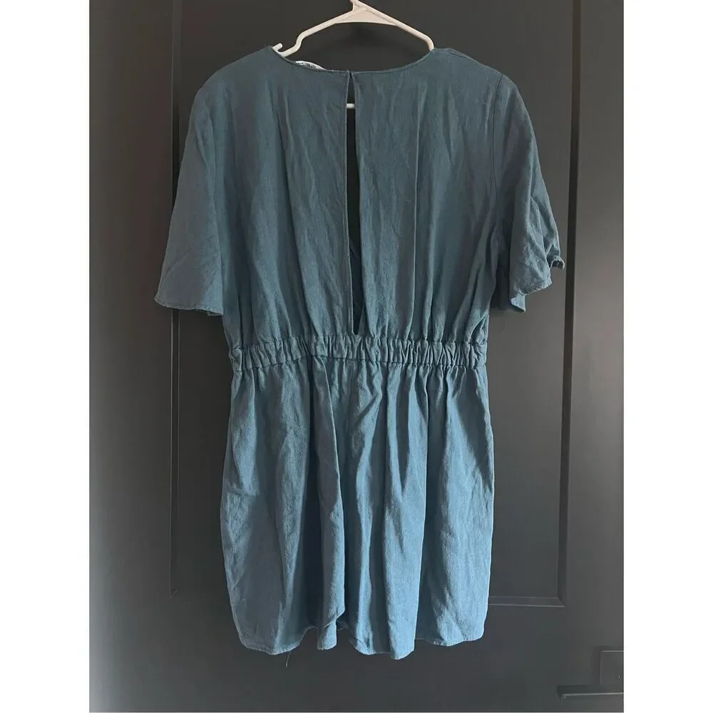 Zara Linen Blend Blue Ruffle Romper Size Large